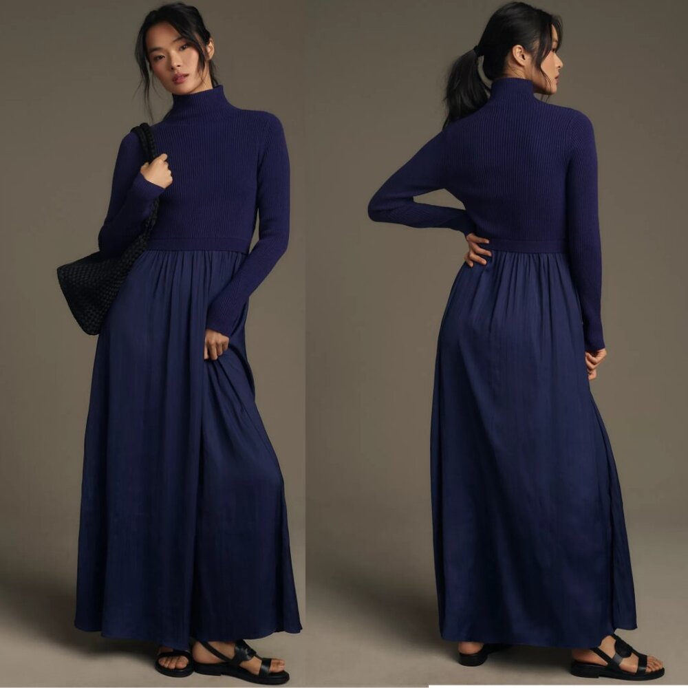 anthropologie The Thea Twofer Sweater Dress size M blue color new